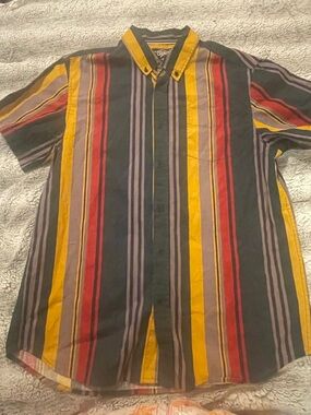 Men’s Eighty  Eight Striped Button-Up Shirt in Black, Mustard & Gray